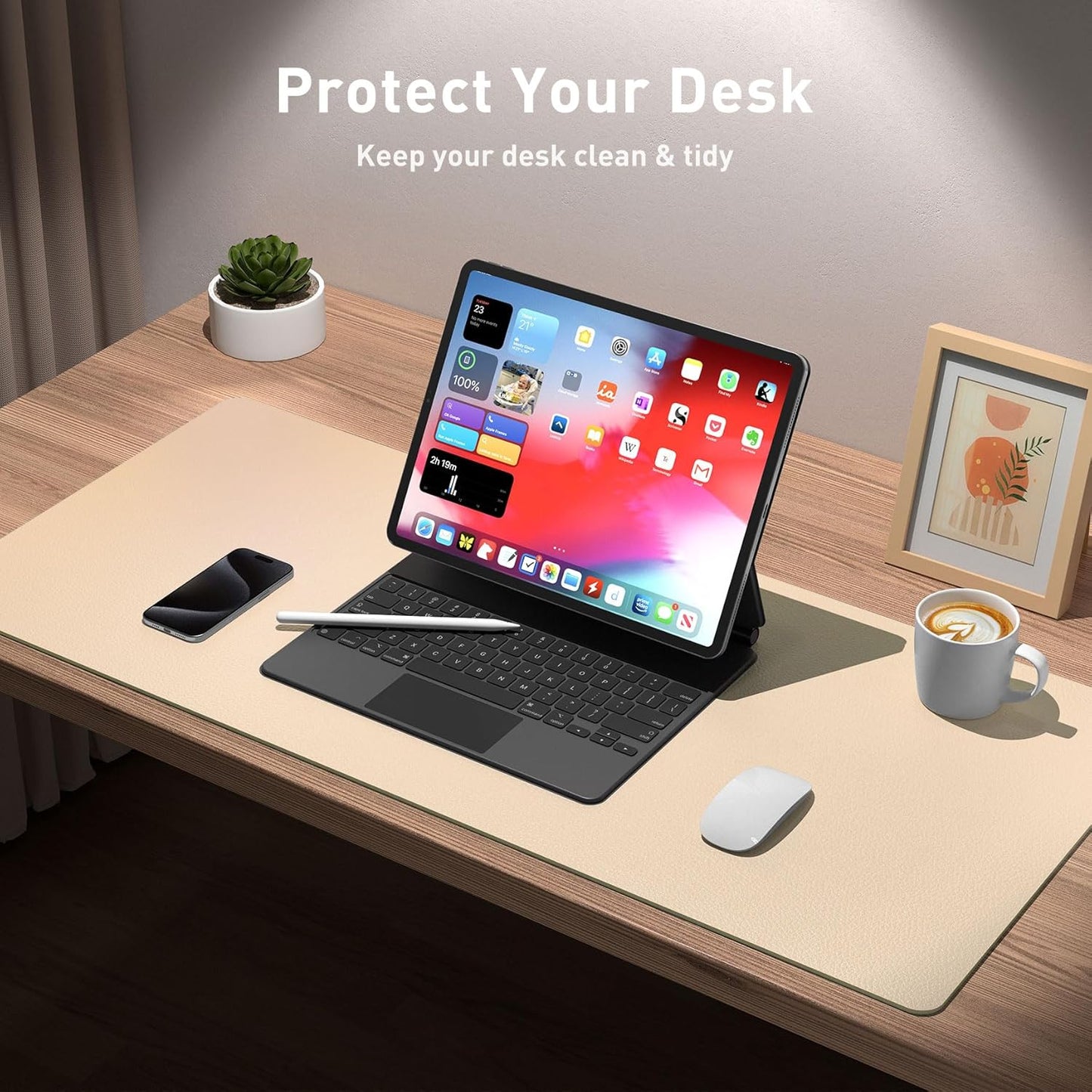 Aothia Large PU Leather Desk Pad Protector – Non-Slip Mouse Pad & Writing Mat for Office/Home, Waterproof, Easy to Clean (31.5" x 15.7", Soft Peach)