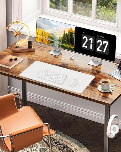 Large Desk Pad Mat - Waterproof Mouse Pad & Desk Protector, Non-Slip XL PU Leather Gaming Mat for Keyboard/Mouse, Stitched Edge with Ergonomic Support, 47"x17" (White)