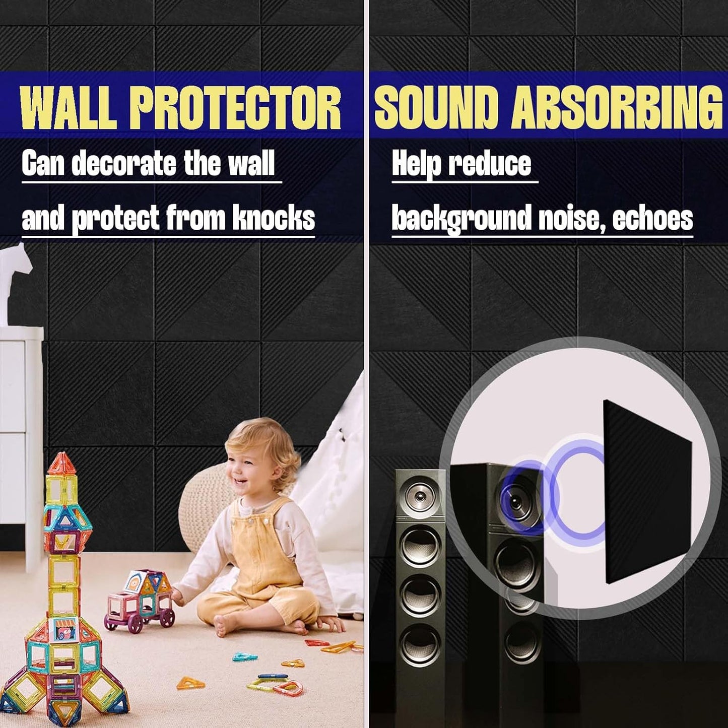 Large Cork Board for Walls 48"x 36", 12 Pack Felt Wall Tiles with Safe Removable Adhesive Tabs, Cork Board for Office,Pinboard Bulletin Board - Black