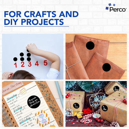 Perco Black 2-Inch Round Circle Dot Sticker Labels with Easy Peel Perforation - 500 Labels per Roll - Strong Adhesion, Vibrant Colors for Organizing, Crafting & More - Made in USA