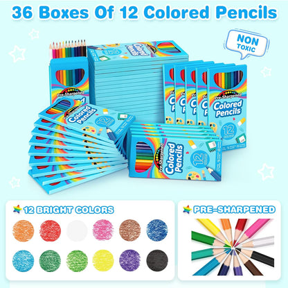 Jumlys 432 Count Colored Pencils Bulk for Kids, 36 Packs Pre-sharpened Coloring Pencils in 12 Colors, Bulk School Supplies for Teachers, Ideal Back to School Supplies & Classroom Prizes