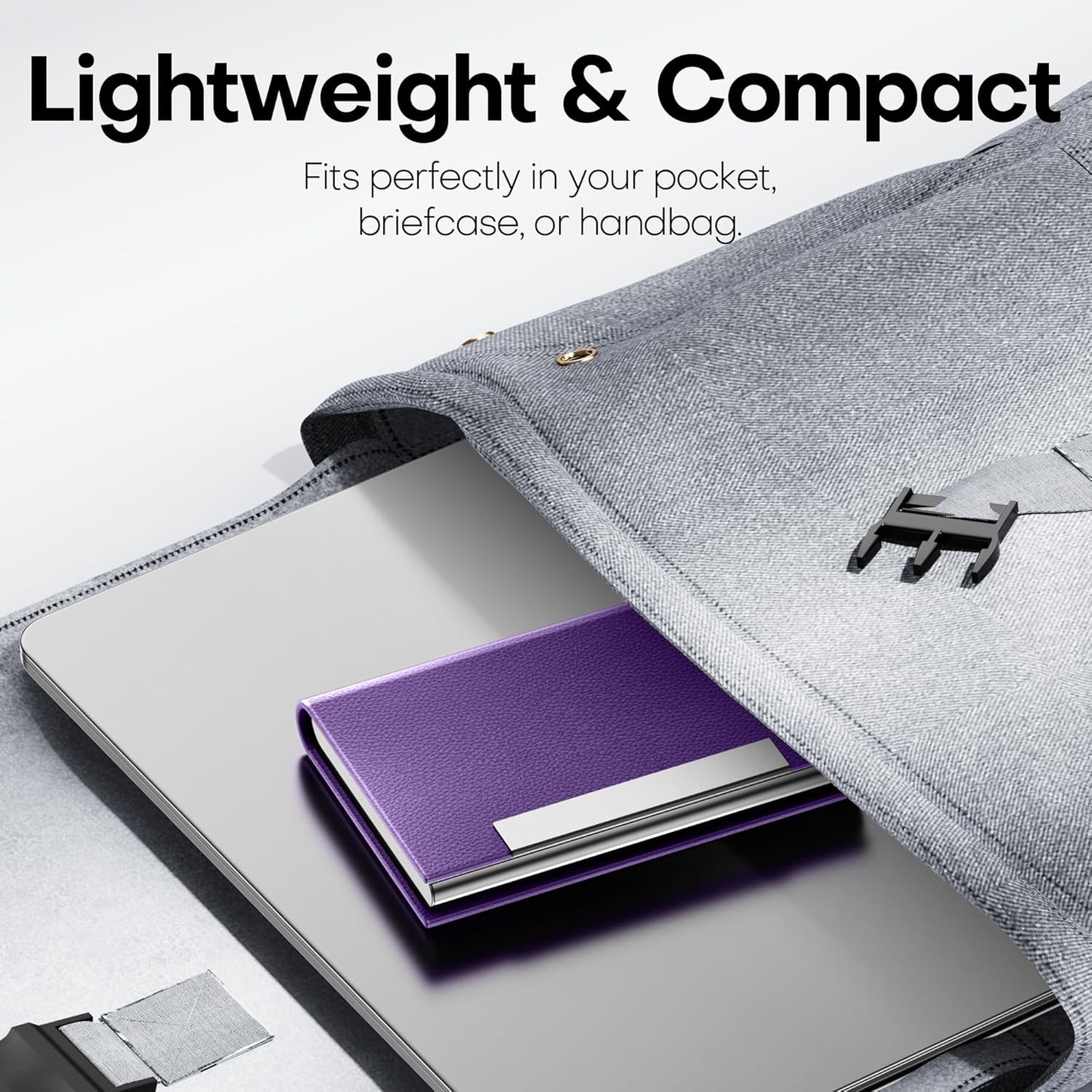 Padike Business Card Holder, Business Card Case Professional PU Leather & Stainless Steel Multi Card Case,Business Card Holder Wallet Credit Card ID Case/Holder for Men & Women. (Purple)