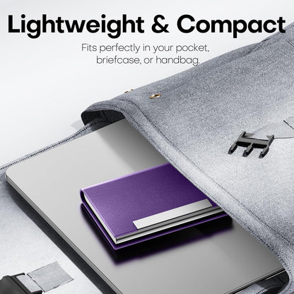 Padike Business Card Holder, Business Card Case Professional PU Leather & Stainless Steel Multi Card Case,Business Card Holder Wallet Credit Card ID Case/Holder for Men & Women. (Purple)