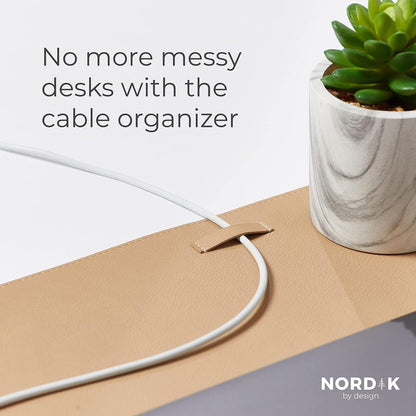 Nordik Leather Desk Mat Cable Organizer - Champagne Beige 35 X 17 inch - Premium Extended Mouse Mat for Home Office Accessories - Non-Slip Vegan Leather Desk Pad Protector & Desk Blotter Pad