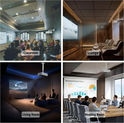 Projector Mount Wall with Multi-Hole Design, Adjustable Universal Ceiling Mount for Home Theater, Office, Classroom, Load 55 lbs - Silver