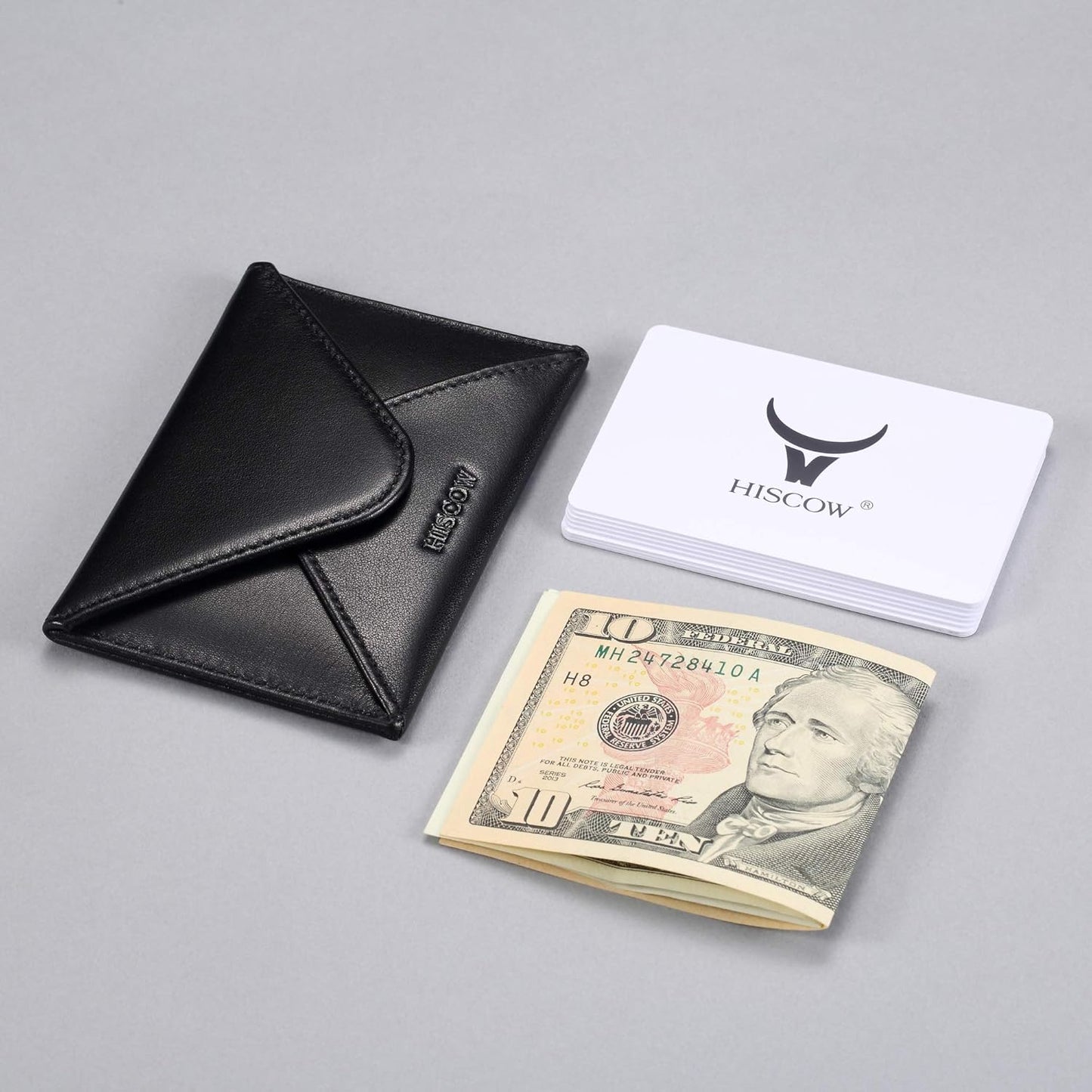 HISCOW Envelope Business Card Case with Magnet Closure - Italian Calfskin (Black)