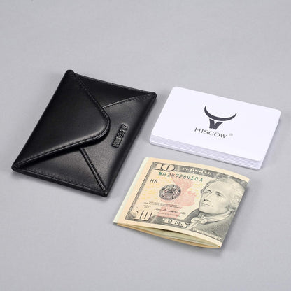 HISCOW Envelope Business Card Case with Magnet Closure - Italian Calfskin (Black)