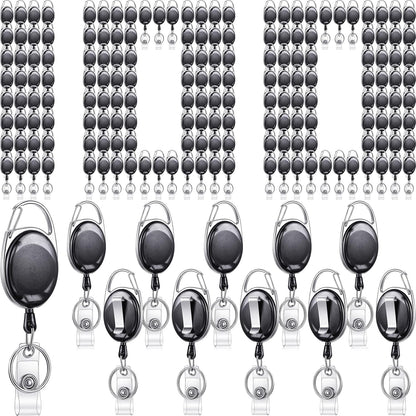 Maitys 100 Pack Retractable Badge Reels Bulk Heavy Duty Badge Reel Holders with Carabiner Belt Clip and Keychain for Lanyard Card Nurse School Office Employee (Clear Black)