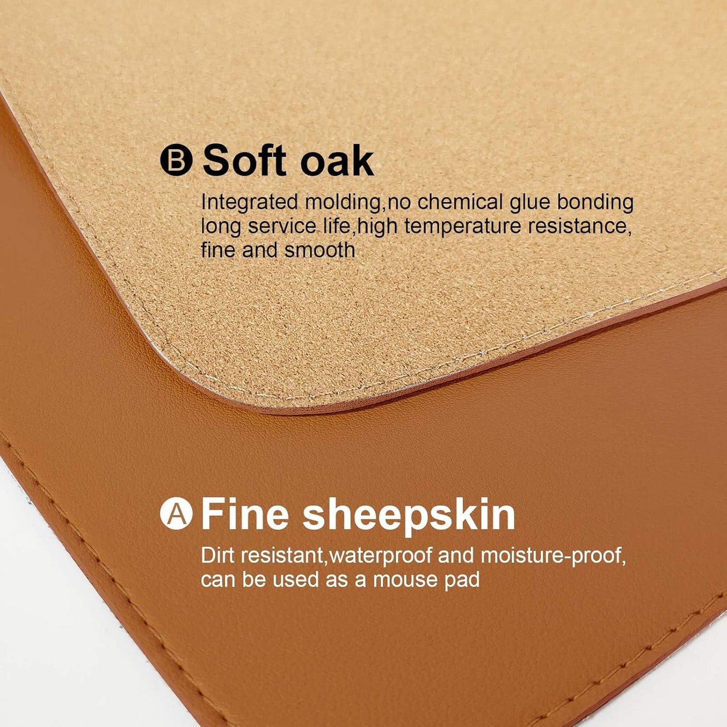 DAWNTREES Dual Sided Desk Mat,Leather Desk Pad,Brown 35.5"x17",Cork Desk Mat Protector,with PU Leather Valet Tray Organizer,Large Mouse Pad,Desk Writing Pad for Office and Home