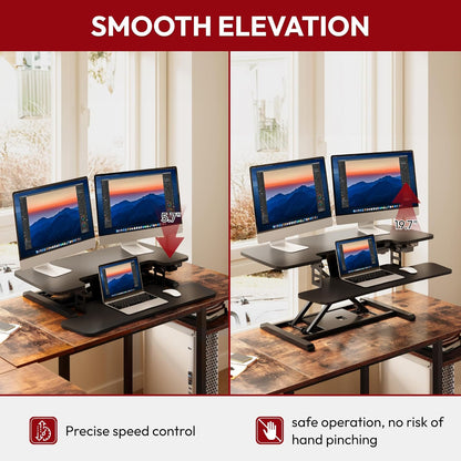 SANODESK 40" Electric Standing Desk Converter， Height Adjustable Riser for Office Home,Dual Monitor and Laptop Workstation with Large Keyboard Tray,Black Color
