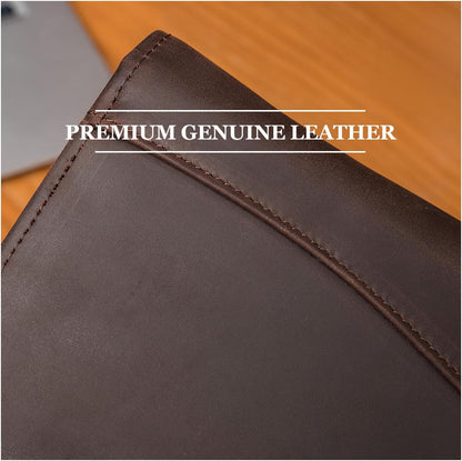 Genuine Leather Portfolio, Legal Size 8.5 x 14 Pad Holder, Business Padfolio for Men and Women, Zippered Laptop Organizer, Executive Professional Work Travel Notepad Folio, Dark Brown