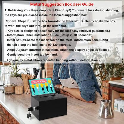 Tip Jar 3 PCS Suggestion Box with Slot and Lock Metal Donation Raffle Fundrais Cash Ballot Money Ticket Bartender Voting Prayer Comment Teacher Mailbox Booth Card Classroom Restaurant Black