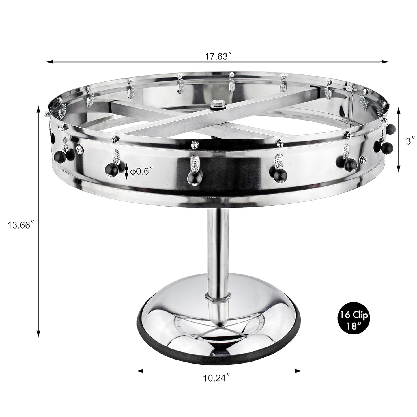 New Star Stainless Steel Order Wheel Ticket Holder, 16 Clips, 18-Inch Dia with 10-Inch Chrome Heavy Base, 1 Piece