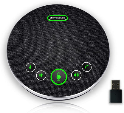 Bluetooth Speakerphone Conference Microphones, Wireless Conference Speaker 360°Voice Pick up with 4 AI Noise Cancellation Mics USB/Dongle/Bluetooth Connection 8 Hour Call Time for 8-12 People