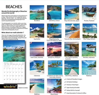 2025 Wall Calendar,Calendar 2026, July 2025 - June 2026, Wall Calendar BEACHES, 12" x 24" Opened,Full Page Months Thick & Sturdy Paper for Calendar Organizing & Planning