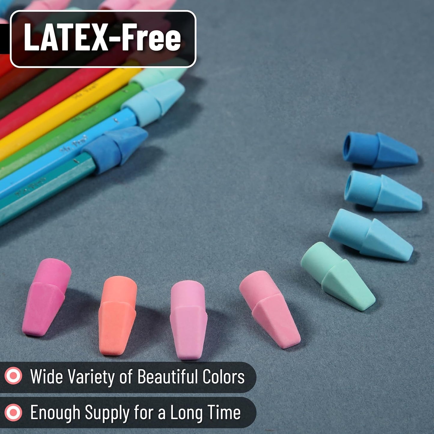 Mr. Pen- Pencil Erasers Toppers, 120 Pack, Colorful, Latex Free, No Smudge, Mr Pen Erasers for Pencils