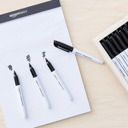Amazon Basics Fine Tip Point Permanent Markers for Office, School, and Home Use, Black, 12 Pack