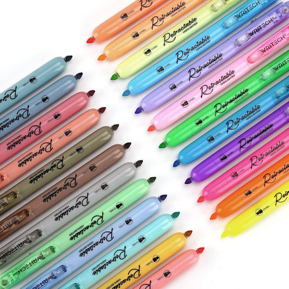 WRITECH Retractable Highlighters Assorted Colors: Chisel Tip Click Aesthetic Highlighter Marker Pens Pack Multi Colored Ink No Bleed Smear for Highlighting Journaling (24ct Mild+Vintage+Neon+Pastel)