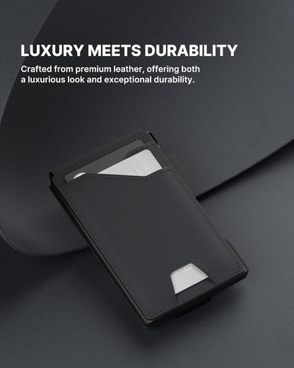 typecase Tactical Wallet for Men Card Holder: Pop Up Card Case, Genuine Leather, Smart, RFID Blocking, Slim, Minimalist, Thin, Front Pocket - 13 Card Capacitiy, ID Window, Money Clip (Dark Black)