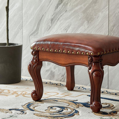 Foot Stool Ottoman Foot Rest Microfiber Leather Upholstered Footstool for Sofa, Living Room, Entryway, Solid Wood Stool (Flat Brown)