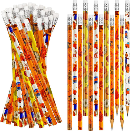 Cinrobiye 100 Pieces Fall Thanksgiving Day Pencils with Eraser Holiday Fall Maple Leaf Autumn Pumpkins Wood Scarecrow Acorns Pencils for Harvest School Party Gift Supplies