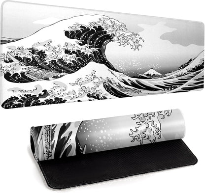 Sea Wave Large Gaming Mouse Pad Desk Pad with Stitched Edge 31.5''x11.8'' Mousepad Computer Keyboard Pad Non-Slip Rubber Base Desk Mat for Game,Work,Study