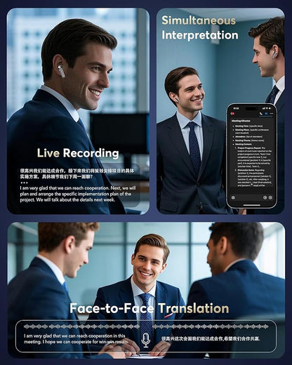 AI Translation Earbuds Real Time, 144 Language Translator Earbuds, 36H Playtime 3-in-1 Translation Earphones, 4 ANC Mic for Audifonos Traductores Inglés Español,Translate Ear Buds for Travel Learning
