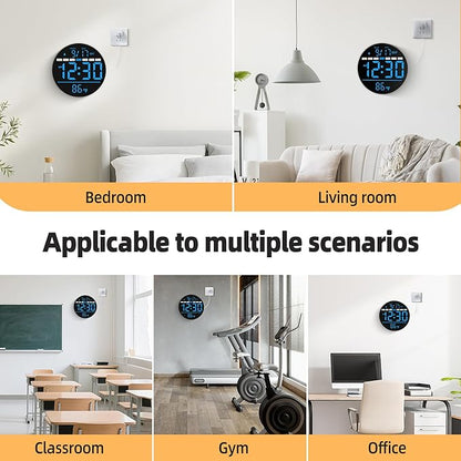 Digital Wall Clock, 8'' Round Digital Clock with Large Display, 11RGB Colors,Remote Control, Auto-Brightness,Temperature,DST,Night Light, Alarm, Count Down Timer for Classroom/Bedroom/Office