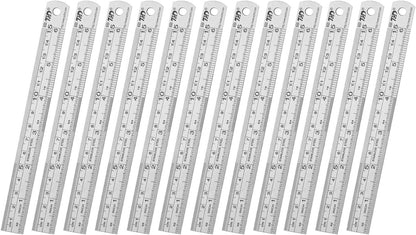 ZZTX Ruler Metal Straight Edge Stainless Steel Ruler 6 Inch Ruler Set Rulers Bulk 12 Pack