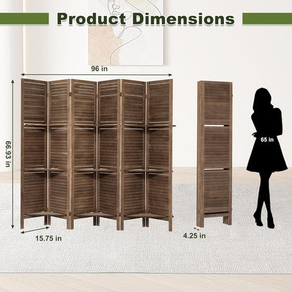 NicBex 6 Panel Room Divider 5.6FT Louvered Design Room Dividers with Display Storage Shelves Folding Privacy Screens Portable Freestanding Partition Wall Dividers for Home Bedroom Office, Dark Brown