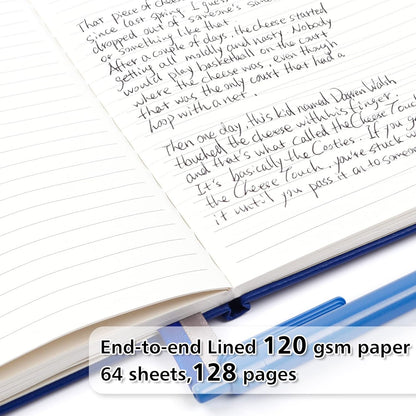 feela 8 Pack Journal Notebook Bulk for School, Hardcover Business Notebooks Classic Ruled Lined Journals with Pen Holder for Work Note Taking, with 8 Black Pens, 120 GSM, 5.1”x8.3”, A5, Navy