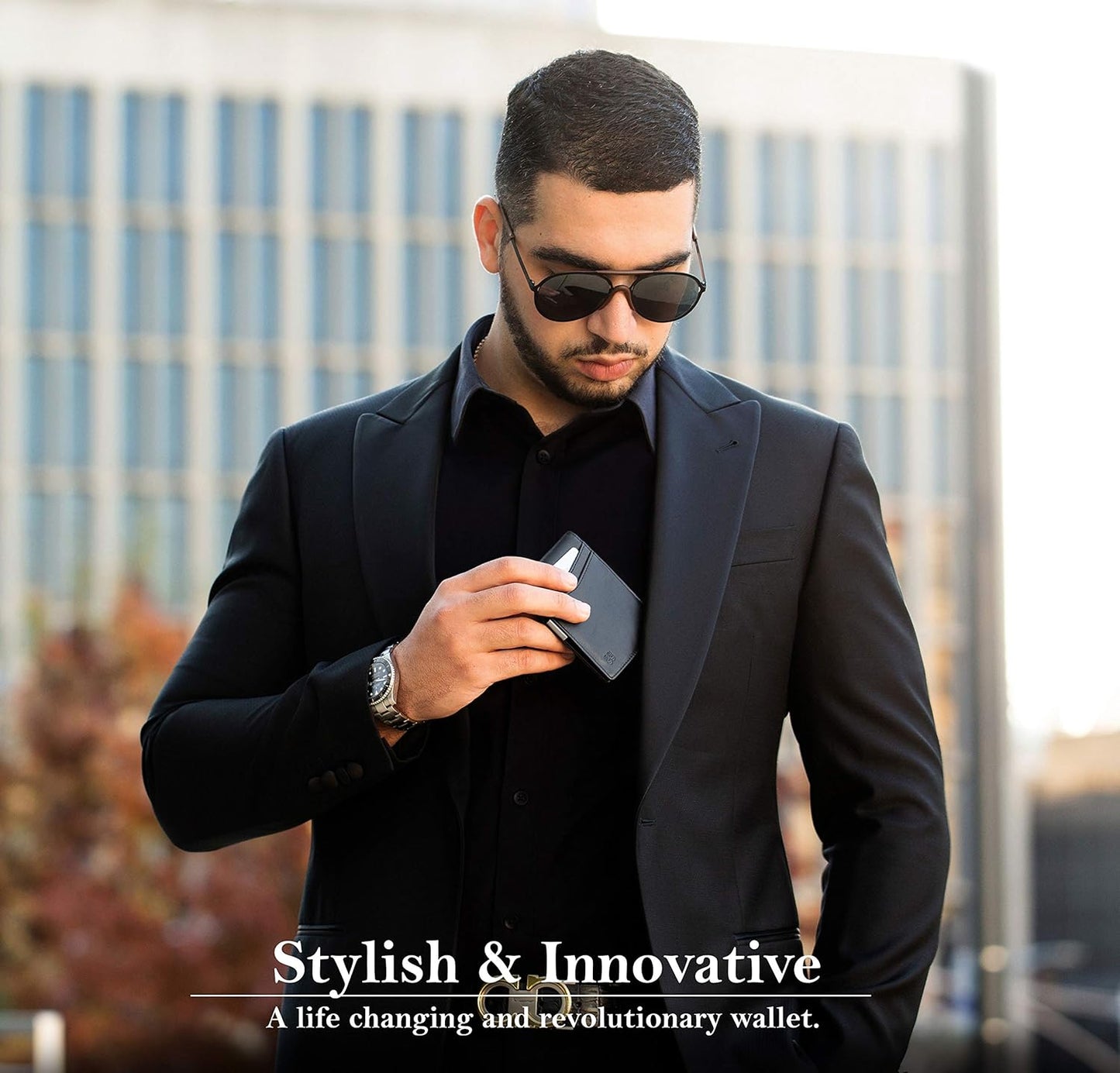 SERMAN BRANDS Money Clip Wallet - Mens Wallets slim Front Pocket RFID Blocking Card Holder Minimalist Mini Bifold