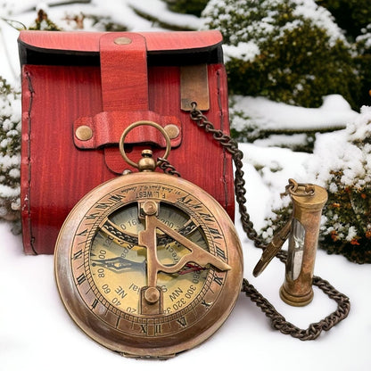 Anniversary Sundial Compass Gift for Him or Her–Antique Brass & Copper Nautical Sundial Compass, Unique 20th 25th 40th 50th Wedding Vintage Ship Replica Sundial Clock