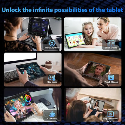 10 Inch Android 15 Tablet with Keyboard, 26GB RAM+256GB ROM(2TB Expand), 2-in-1 Tablet with 8000mAh Battery, 2.4G/5G WiFi, Widevine L1, Dual Camera, Split Screen, Mouse, Stylus, Case(Green Case)
