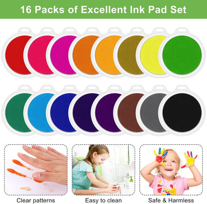 Aodaer 16 Pack Round Craft Ink Pad 7 Inches Rainbow Fingerprint Ink Pad Washable Painting Ink Pad Color Stamps Partner for DIY Wood Fabric, Projects, Rubber Stamps