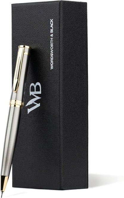 Wordsworth and Black Mechanical Pencil Graphite Lead- Stunning Luxury Metal Pencil, Silver Chrome 24K Gold Finish, 0.7mm Led, Best Gift Set for Men & Women, Professional Executive Office Pencils