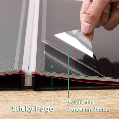 Large Photo Album Self Adhesive 4x6 8x10 10x12 13"x12.6" Scrapbook Album 12.6"x11" Inch 60 Black Sticky Pages Linen Cover Magnetic Photo Album with A Metallic Pen and DIY Stickers(Black)