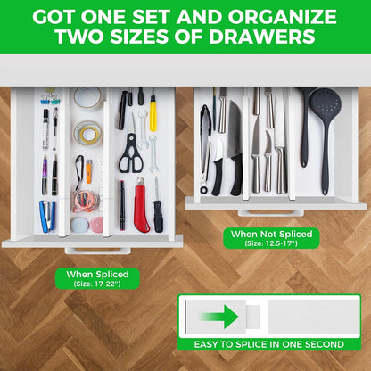 Bamboo Drawer Dividers Organizer with Inserts, Expandable from 12.5-21.7", Adjustable Drawer Organizer Separators for Utensils, Dresser, Bedroom, Bathroom, Closet, Clothing, Office (White)