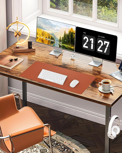 Large Desk Pad Mat - Waterproof Mouse Pad & Desk Protector, Non-Slip XL PU Leather Gaming Mat for Keyboard/Mouse, Stitched Edge with Ergonomic Support, 47"x17" (Brown)