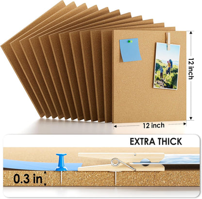 MaxGear Large Cork Board for Wall 48" x 36", 12 Pack Cork Board Tiles with 40 Pushpins & Safe Removable Adhesive Tabs, 12" x 12" Corkboards for Office, School & Home