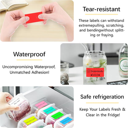 1X2 inch Label Stickers Roll for Thermal Printer 500PCS Colored Removable Freezer Labels Waterproof Blank Sticker Labels to Write on for Food Containers and Jars, Fluorescent Red