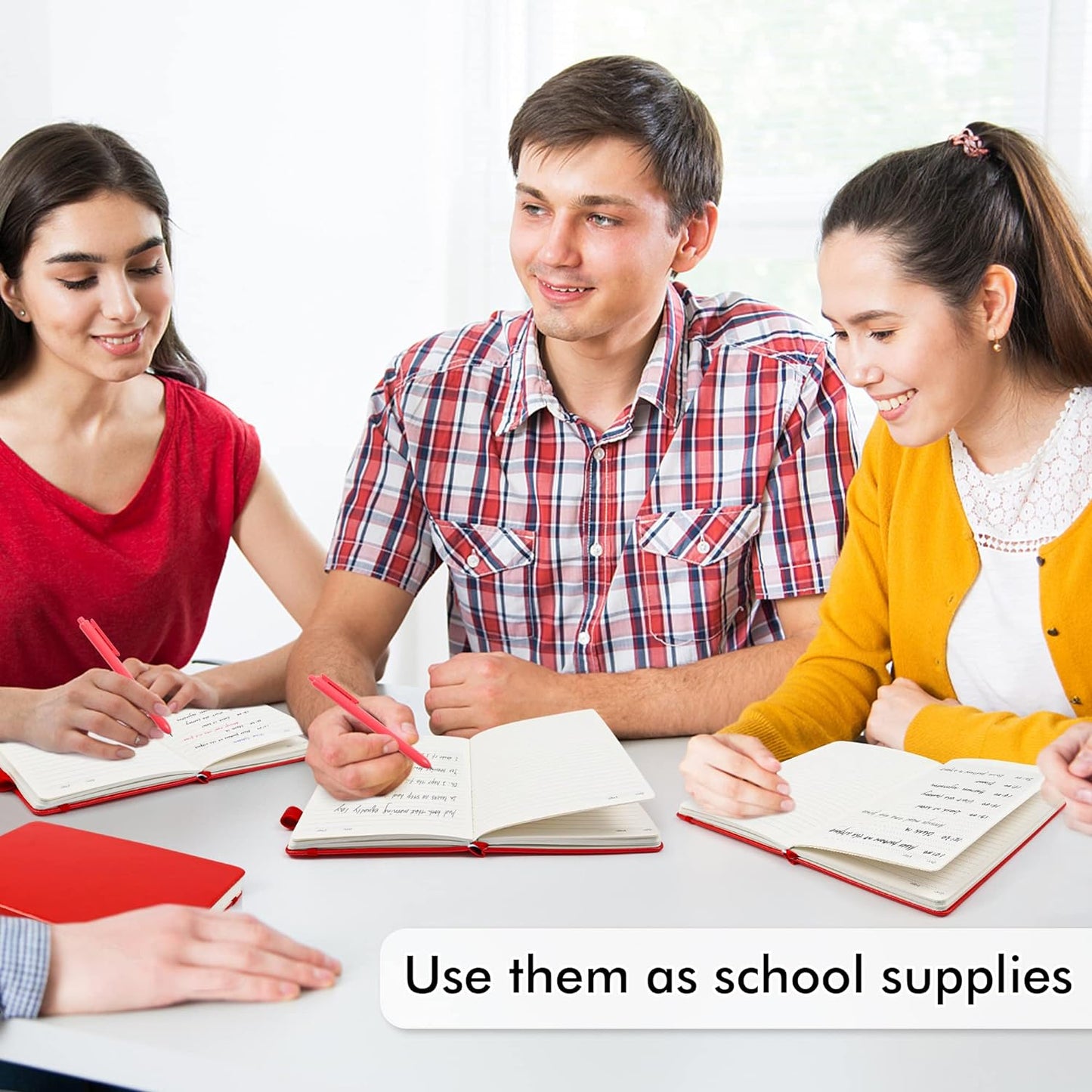 feela 5 Pack Journal Notebook Bulk for School, Hardcover Business Notebooks Classic Ruled Lined Journals with Pen Holder for Work Note Taking, with 5 Black Pens, 120 GSM, 5.1”x8.3”, A5, Red