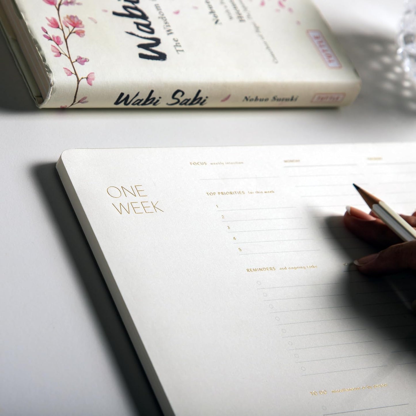 One Week - Elegant Undated Weekly Desk Planner, Gold Foiled, A4, Minimalist Weekly To Do List Notepad, Daily Schedule, Work Week Planner Pad, Eco-friendly, FSC™ Certified