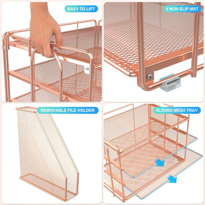 gianotter 4-Tier Paper Organizer With Magazine Holder, Desk Organizers and Accessories, Cute Desk Accessories for Women, File Organizer for Office Supplies Storag(Rose Gold)