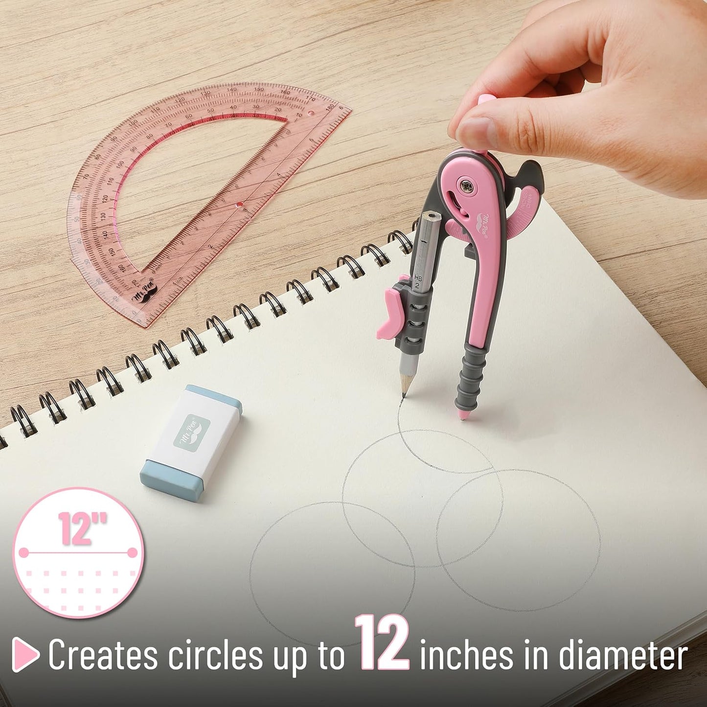 Mr. Pen- Compass and Protractor Set, Rogue Pink, Compass Geometry Tool, Protractor and Compass Set, Compass Drawing Tool, Drawing Compass, Geometry Compass, Back to School Supplies
