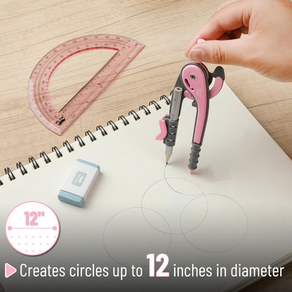 Mr. Pen- Compass and Protractor Set, Rogue Pink, Compass Geometry Tool, Protractor and Compass Set, Compass Drawing Tool, Drawing Compass, Geometry Compass, Back to School Supplies