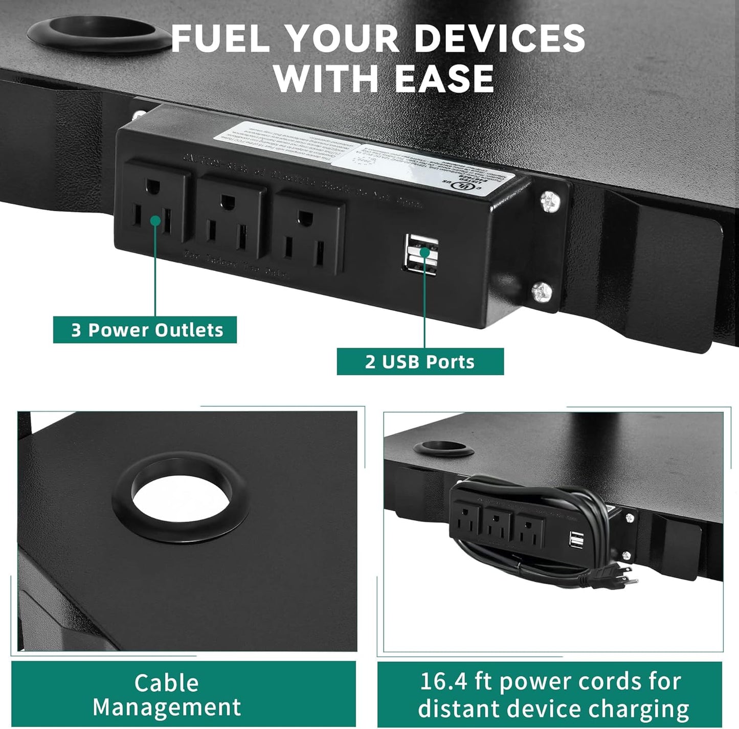 YITAHOME Large AV Cart with 16.4ft Extra-Long Cord, Metal Presentation Cart with Keyboard Tray, Rolling Media Carts with Wheels and Power, 2 Locking Brakes, Easy to Assemble, Black