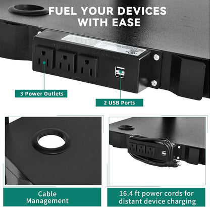 YITAHOME Large AV Cart with 16.4ft Extra-Long Cord, Metal Presentation Cart with Keyboard Tray, Rolling Media Carts with Wheels and Power, 2 Locking Brakes, Easy to Assemble, Black