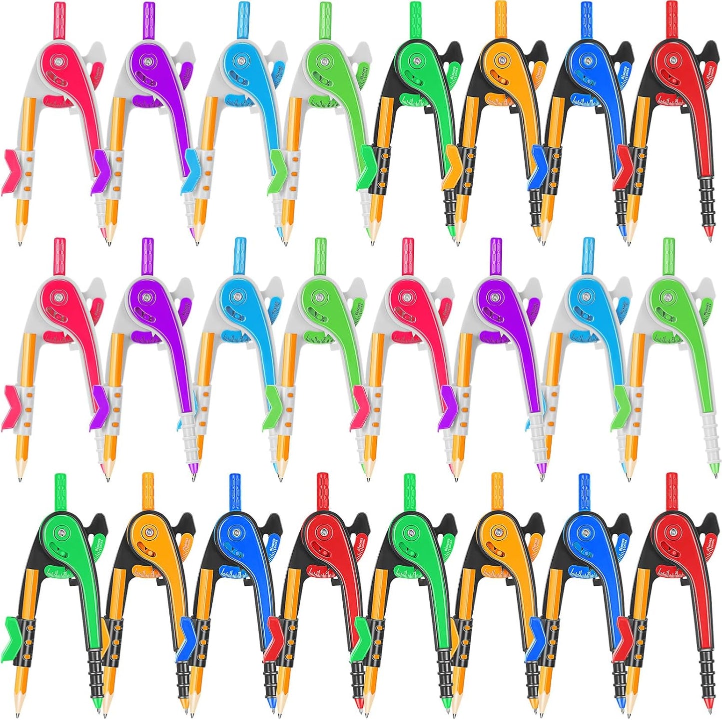 Zonon Student Math Geometry Compass Bulk 6 Inch Plastic Drawing Compass with Pencils Bright Color Precision Tool Back to School Supplies(48 Pcs)