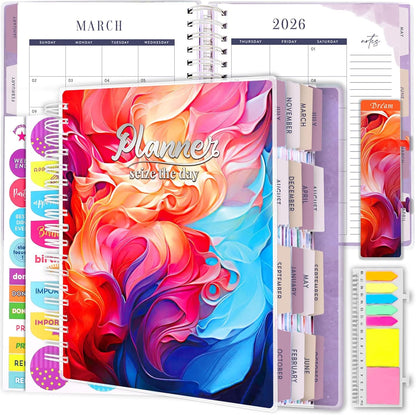 Planner 2025-2026, 18 Months Large Academic Daily Weekly Monthly Planner Organizer, July. 2025 - Dec. 2026, 8.5x9.8" Agenda with Page Tabs, Separator Page, Pocket Folder, Bookmark, Stickers & Sticky Note Set